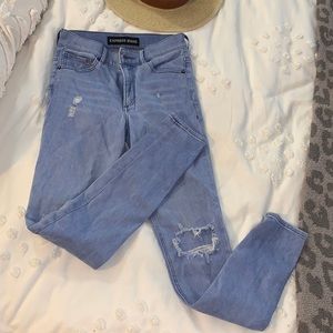 Express light-wash distressed high rise jeans